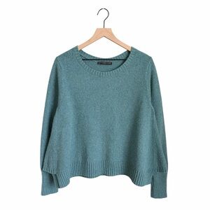 Peruvian Connection Boucle Pima Cotton A-Line Sweater Teal Blue Green Size Large